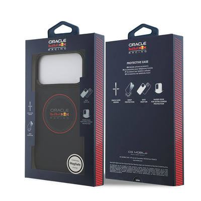 Apple iPhone 17 Pro Max Kılıf Redbull Orjinal Lisanslı M-safe Şarj Özellikli Kırmızı Halka ve Logo Kabartmalı PU Deri Kapak Siyah