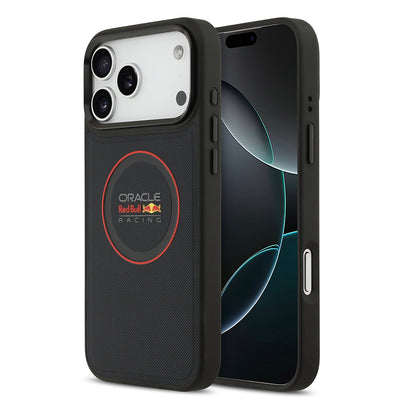 Apple iPhone 17 Pro Max Kılıf Redbull Orjinal Lisanslı M-safe Şarj Özellikli Kırmızı Halka ve Logo Kabartmalı PU Deri Kapak Siyah