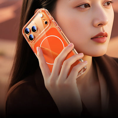 Apple iPhone 17 Pro Max Kılıf Zore M-safe Şarj Özellikli Şeffaf Kamera Kontrol Butonlu Lugano Kapak Lacivert