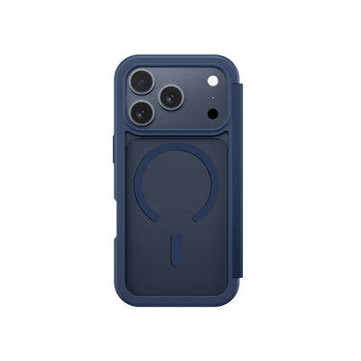 Apple iPhone 17 Pro Max PU Kartlıklı Kapaklı Amazingthing Glamour Foilo Serisi Kılıf Mavi