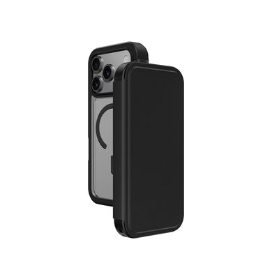 Apple iPhone 17 Pro Max PU Kartlıklı Kapaklı Amazingthing Glamour Foilo Serisi Kılıf Siyah