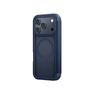 Apple iPhone 17 Pro Max PU Kartlıklı Kapaklı Amazingthing Glamour Foilo Serisi Kılıf Mavi