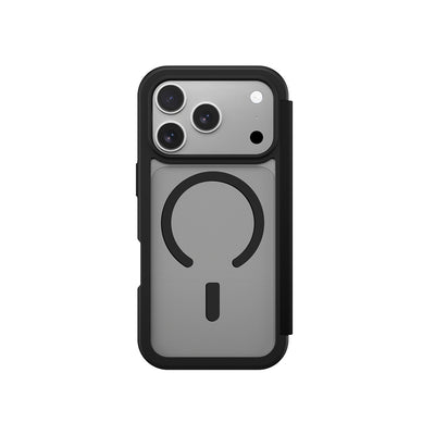 Apple iPhone 17 Pro PU Kartlıklı Kapaklı Amazingthing Glamour Foilo Serisi Kılıf Siyah