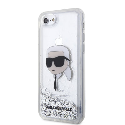Apple iPhone 7 Kılıf Karl Lagerfeld Sıvılı Simli Karl Head Dizayn Kapak Pembe