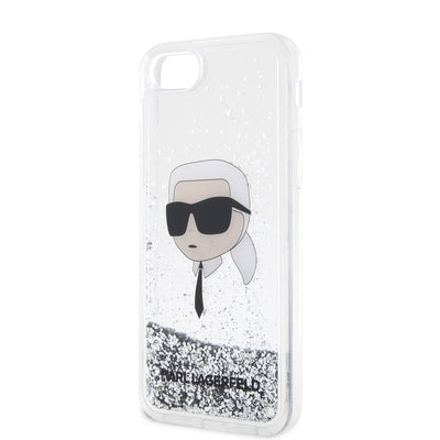 Apple iPhone 7 Kılıf Karl Lagerfeld Sıvılı Simli Karl Head Dizayn Kapak Pembe