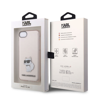 Apple iPhone 7 Kılıf Karl Lagerfeld Transparan Choupette Dizayn Kapak Pembe