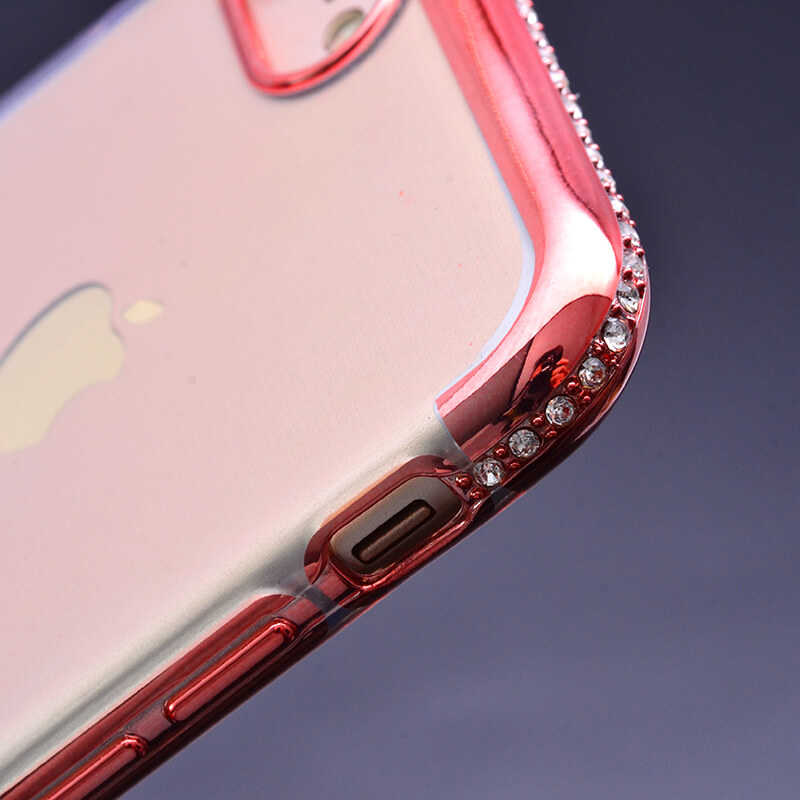 Apple iPhone 7 Kılıf Zore Tek Sıra Taşlı Silikon