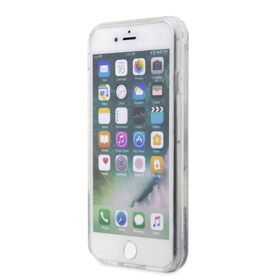 Apple iPhone 8 Kılıf Karl Lagerfeld Sıvılı Simli Karl Head Dizayn Kapak Pembe