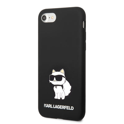 Apple iPhone SE 2020 Kılıf Karl Lagerfeld Silikon Choupette Dizayn Kapak Siyah