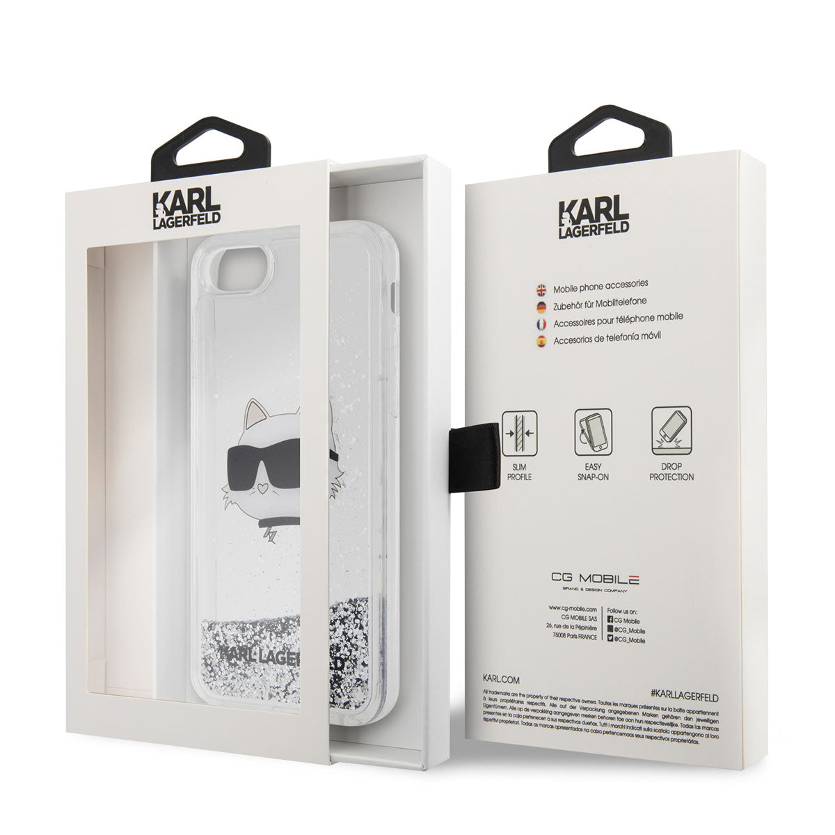 iPhone SE 2020 Kılıf Karl Lagerfeld Sıvılı Simli Choupette Head Dizayn Kılıf