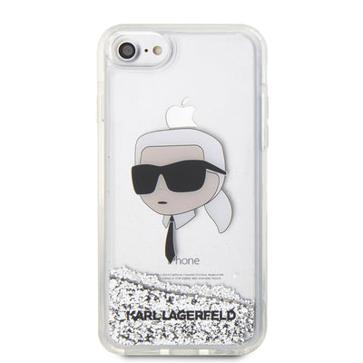 Apple iPhone SE 2020 Kılıf Karl Lagerfeld Sıvılı Simli Karl Head Dizayn Kapak Pembe