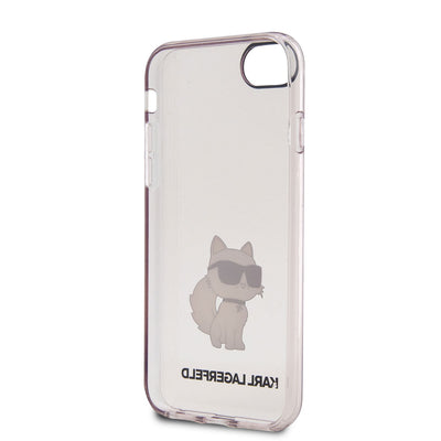 Apple iPhone SE 2020 Kılıf Karl Lagerfeld Transparan Choupette Dizayn Kapak Pembe