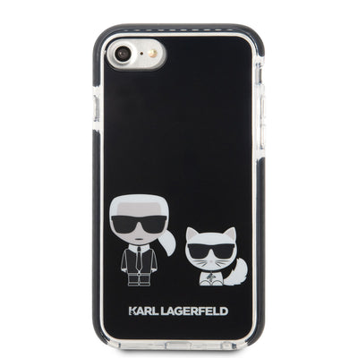 Apple iPhone SE 2022 Kılıf Karl Lagerfeld Kenarları Siyah Silikon K&C Dizayn Kapak Beyaz