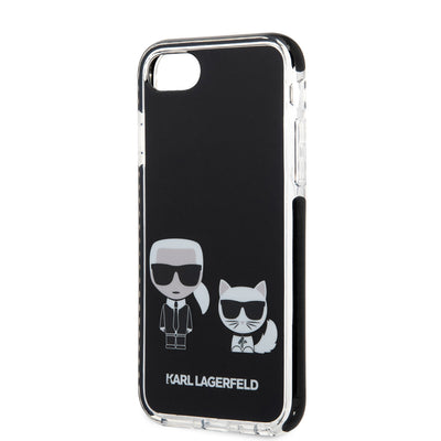 Apple iPhone SE 2022 Kılıf Karl Lagerfeld Kenarları Siyah Silikon K&C Dizayn Kapak Beyaz