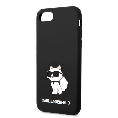 Apple iPhone SE 2022 Kılıf Karl Lagerfeld Silikon Choupette Dizayn Kapak Siyah