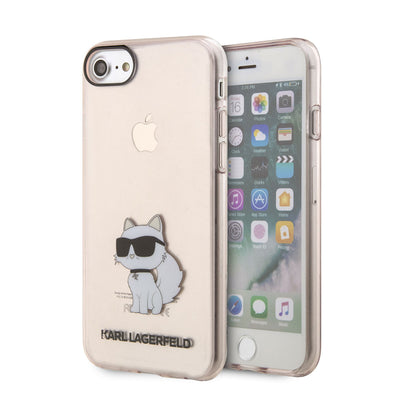 Apple iPhone SE 2022 Kılıf Karl Lagerfeld Transparan Choupette Dizayn Kapak Pembe
