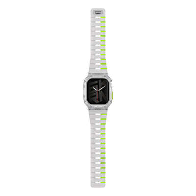 Apple Watch 10 42mm Skinarma Nightglow Atom TPU Kasa Koruyucu + Gemini Silikon Kordon Gri-Yeşil