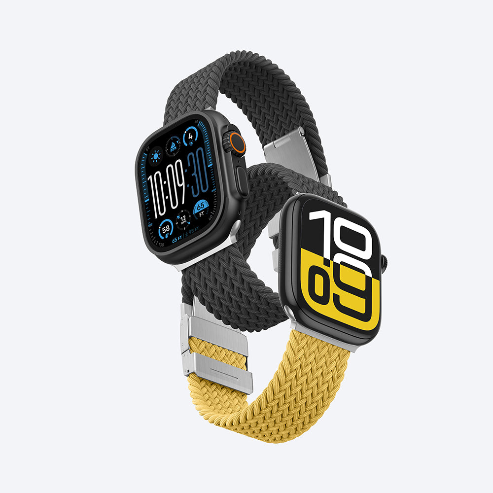 Apple Watch 10 46mm Amazingthing Glamour Blend Hasır Kordon Siyah-Gri