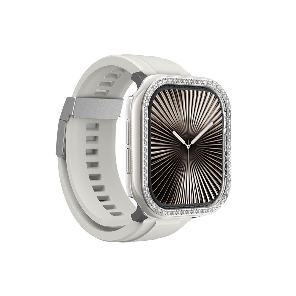 Apple Watch 10 46mm Amazingthing Gleam Fit FullGuard Taşlı Sert PC Kasa ve Ekran Koruyucu Siyah