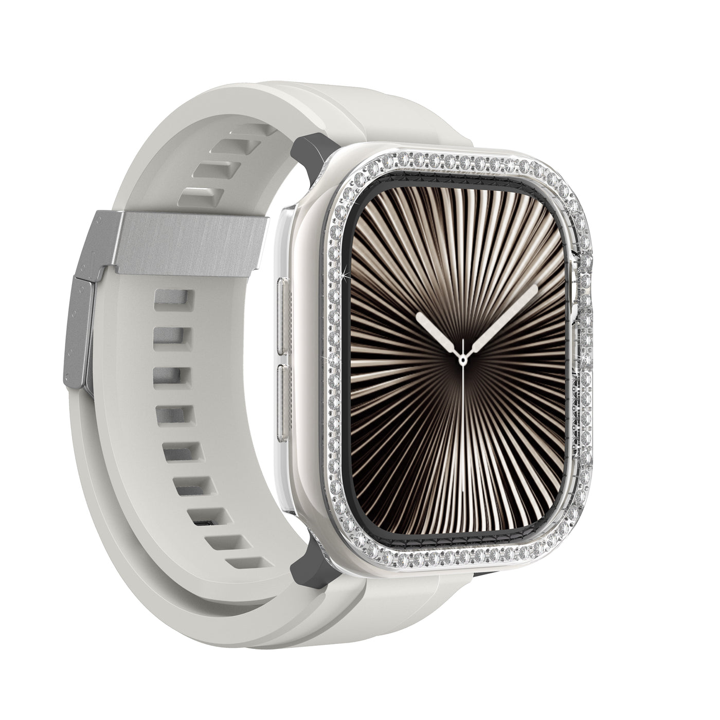 Apple Watch 10 46mm Amazingthing Gleam Fit FullGuard Taşlı Sert PC Kasa ve Ekran Koruyucu Şeffaf