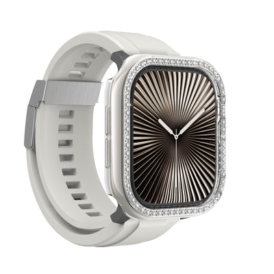 Apple Watch 10 46mm Amazingthing Gleam Fit FullGuard Taşlı Sert PC Kasa ve Ekran Koruyucu Şeffaf