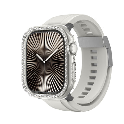 Apple Watch 10 46mm Amazingthing Gleam Fit FullGuard Taşlı Sert PC Kasa ve Ekran Koruyucu Şeffaf