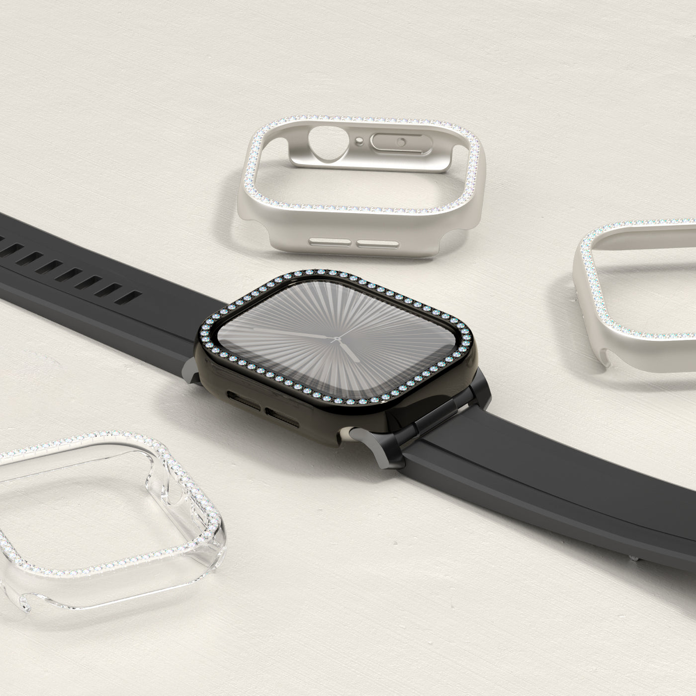 Apple Watch 10 46mm Amazingthing Gleam Fit FullGuard Taşlı Sert PC Kasa ve Ekran Koruyucu Şeffaf