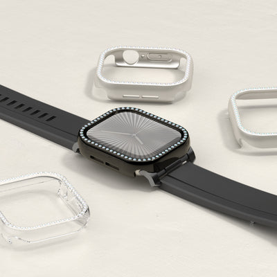 Apple Watch 10 46mm Amazingthing Gleam Fit FullGuard Taşlı Sert PC Kasa ve Ekran Koruyucu Şeffaf