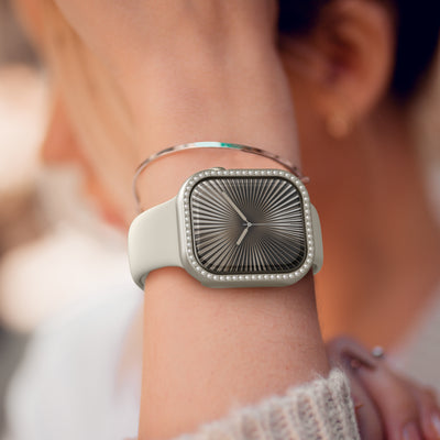 Apple Watch 10 46mm Amazingthing Gleam Fit FullGuard Taşlı Sert PC Kasa ve Ekran Koruyucu Şeffaf