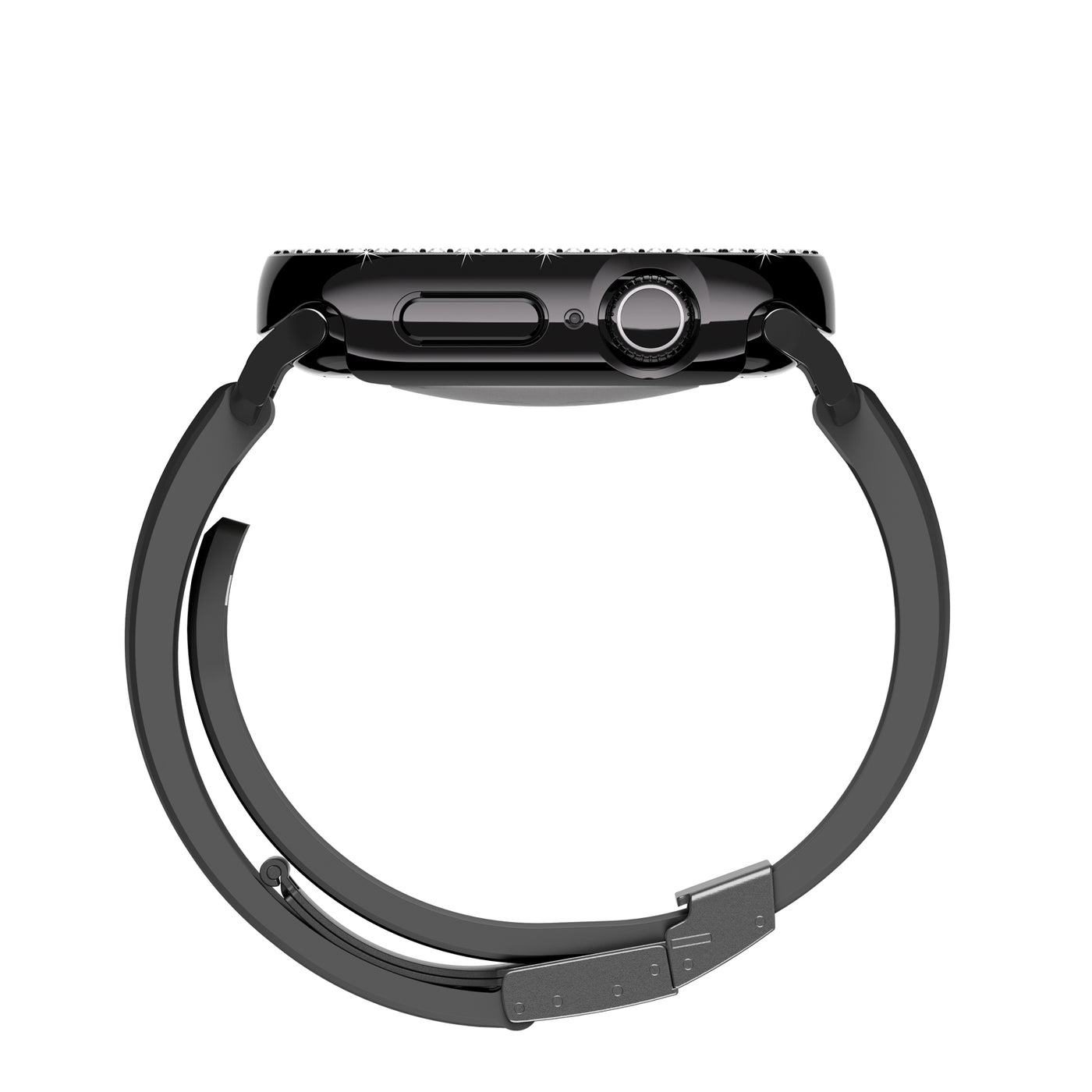 Apple Watch 10 46mm Amazingthing Gleam Fit FullGuard Taşlı Sert PC Kasa ve Ekran Koruyucu Siyah