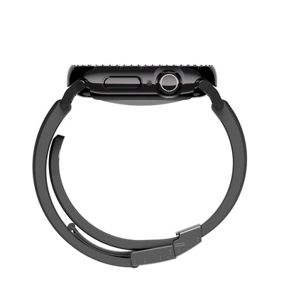 Apple Watch 10 46mm Amazingthing Gleam Fit FullGuard Taşlı Sert PC Kasa ve Ekran Koruyucu Siyah