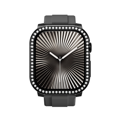 Apple Watch 10 46mm Amazingthing Gleam Fit FullGuard Taşlı Sert PC Kasa ve Ekran Koruyucu Siyah