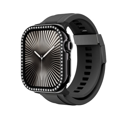 Apple Watch 10 46mm Amazingthing Gleam Fit FullGuard Taşlı Sert PC Kasa ve Ekran Koruyucu Starlight