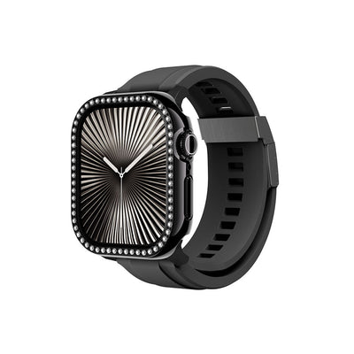 Apple Watch 10 46mm Amazingthing Gleam Fit FullGuard Taşlı Sert PC Kasa ve Ekran Koruyucu Starlight