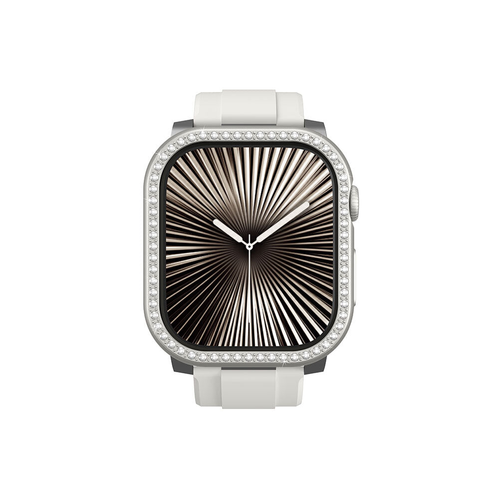 Apple Watch 10 46mm Amazingthing Gleam Fit FullGuard Taşlı Sert PC Kasa ve Ekran Koruyucu Şeffaf