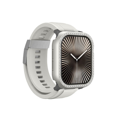 Apple Watch 10 46mm Amazingthing Gleam Fit FullGuard Taşlı Sert PC Kasa ve Ekran Koruyucu Siyah