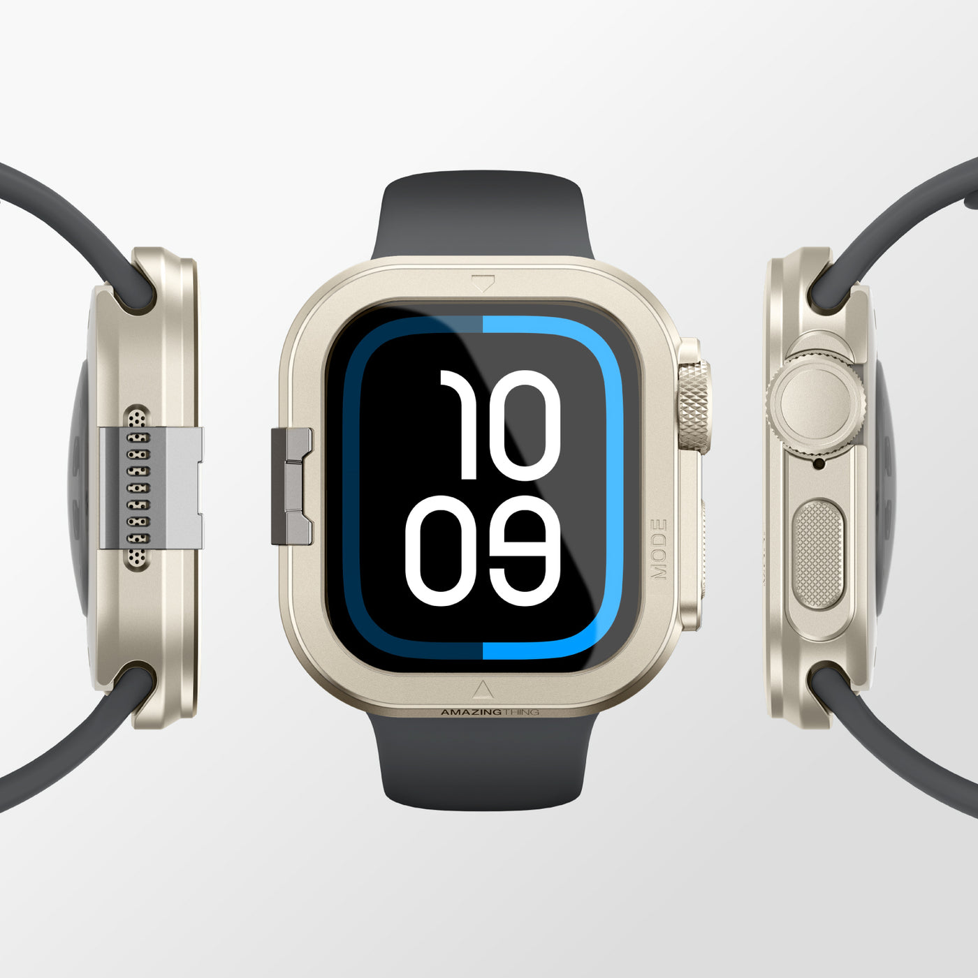 Apple Watch 10 46mm Amazingthing Premium Armor Fit FullGuard Metal Kasa ve Ekran Koruyucu Siyah