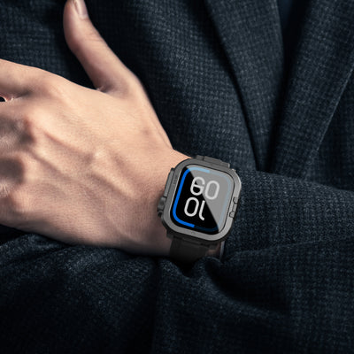 Apple Watch 10 46mm Amazingthing Premium Armor Fit FullGuard Metal Kasa ve Ekran Koruyucu Siyah