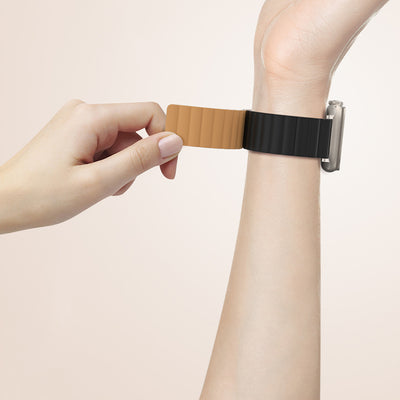 Apple Watch 10 46mm Amazingthing Smoothie Mag Magnetik Tak Çıkar Silikon Strap Kayış Siyah-Turuncu
