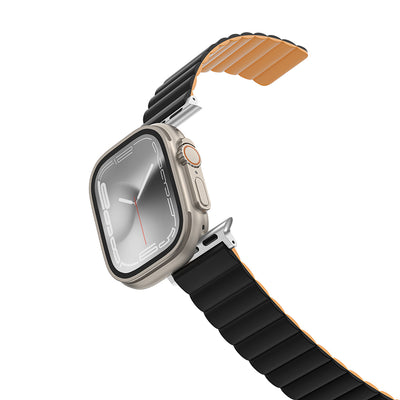 Apple Watch 10 46mm Amazingthing Smoothie Mag Magnetik Tak Çıkar Silikon Strap Kayış Siyah-Turuncu