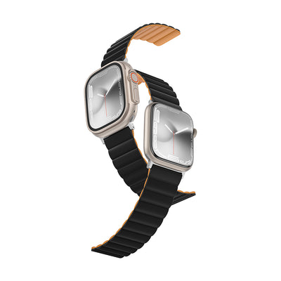Apple Watch 10 46mm Amazingthing Smoothie Mag Magnetik Tak Çıkar Silikon Strap Kayış Siyah-Turuncu