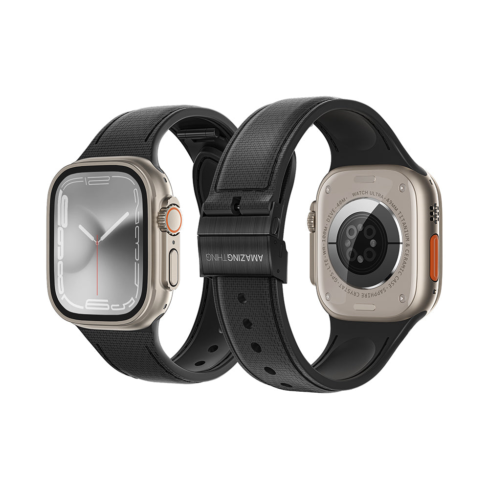 Apple Watch 10 46mm Amazingthing Titan Swift Deri Dokulu Silikon Kordon Lacivert