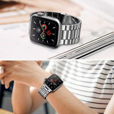 Apple Watch 38mm Wiwu Ultra Thin Steel Belt Three Beads Metal Kordon Gümüş