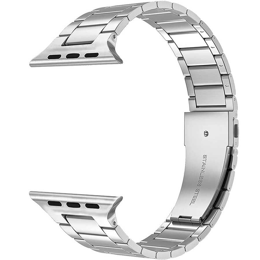 Apple Watch 38mm Wiwu Ultra Thin Steel Belt Three Beads Metal Kordon Gümüş