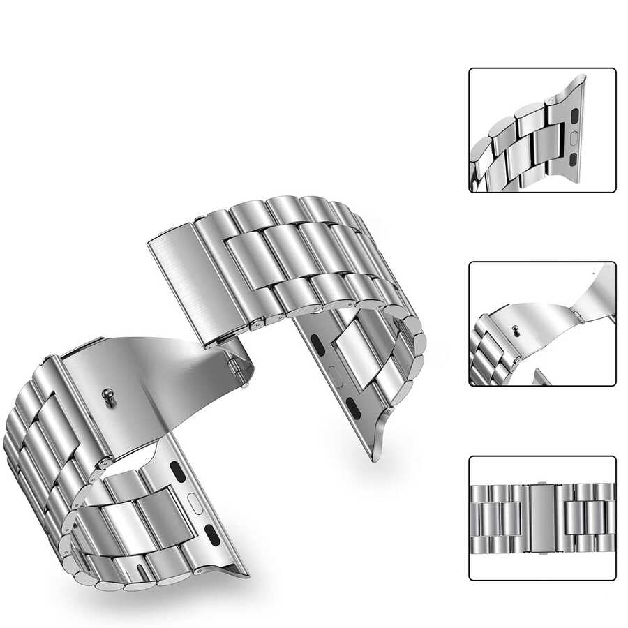 Apple Watch 38mm Wiwu Ultra Thin Steel Belt Three Beads Metal Kordon Gümüş