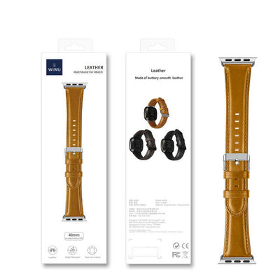 Apple Watch 40mm Wiwu Leather Watchband Deri Kordon Kahve Koyu