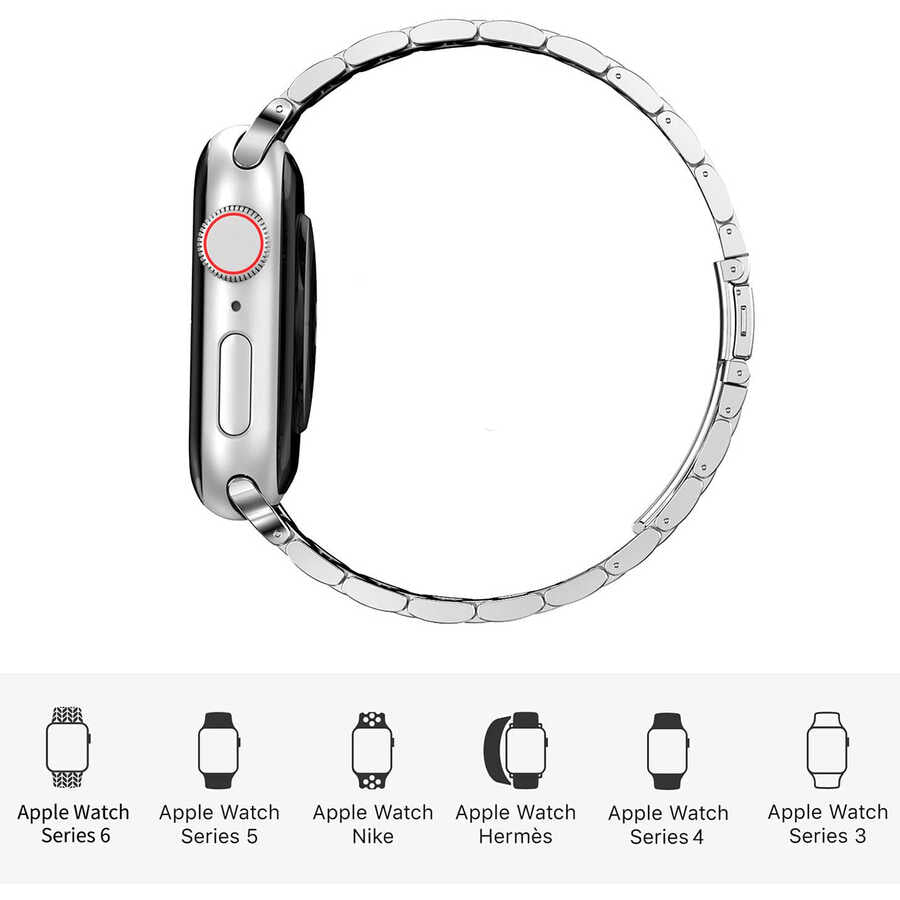Apple Watch 40mm Wiwu Ultra Thin Steel Belt Three Beads Metal Kordon Gümüş