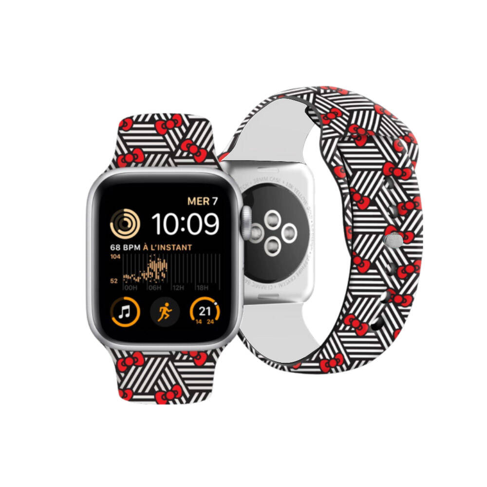 Apple Watch 40mm Hello Kitty Orjinal Lisanslı Fiyonklar & Çizgiler Silikon Kordon