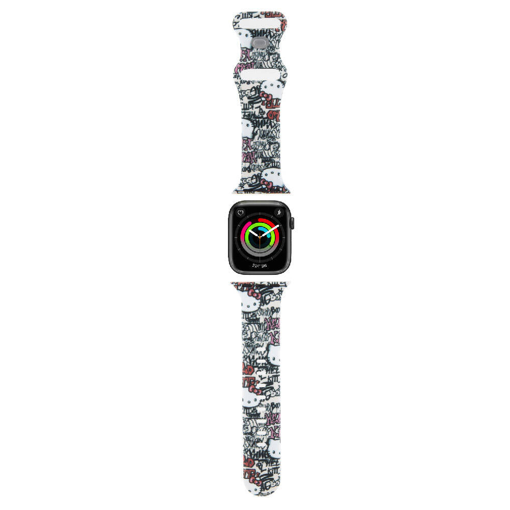 Apple Watch 41mm Hello Kitty Orjinal Lisanslı Etiket Graffiti Silikon Kordon