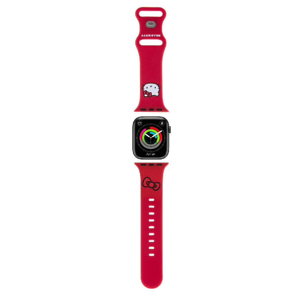 Apple Watch 41mm Hello Kitty Orjinal Lisanslı Yazı Logolu Fiyonk & Kitty Head Silikon Kordon